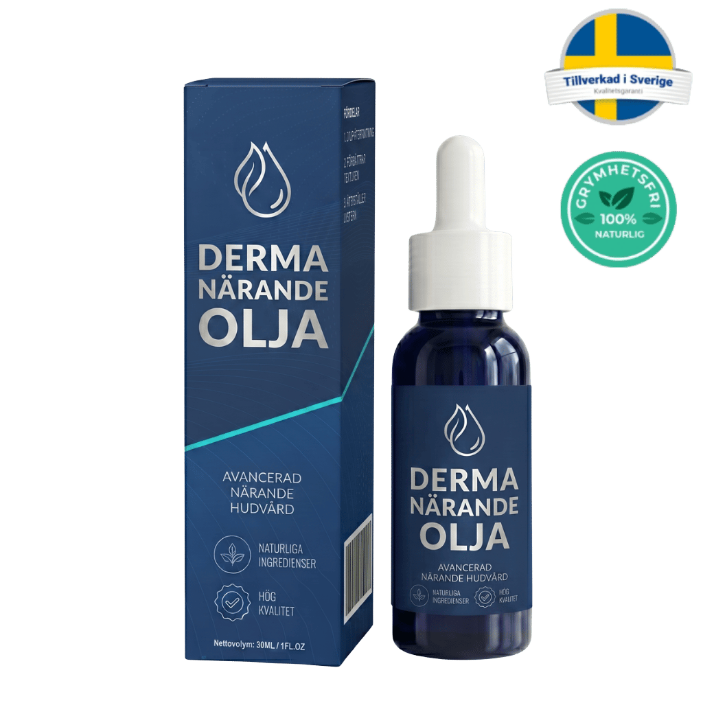 Förpackning och flaska av Derma Närande Olja, en avancerad hudvårdsolja med naturliga ingredienser.