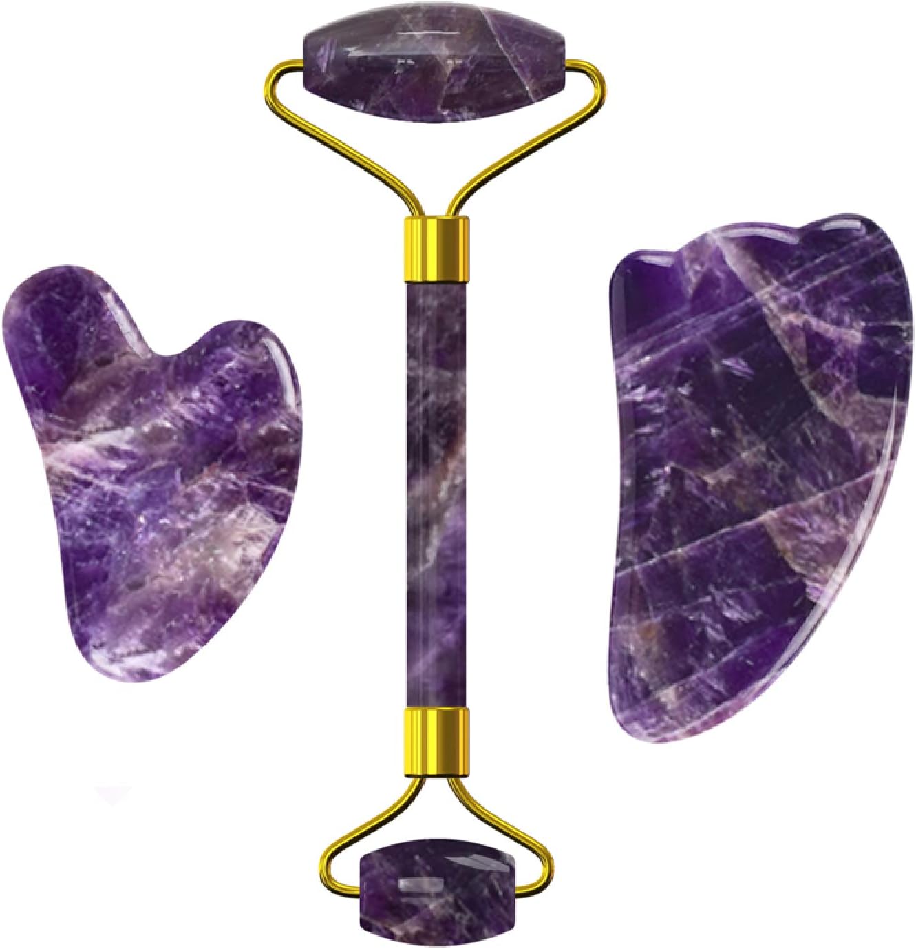 Axiva Ametist Roller & Gua Sha Set in a luxurious purple amethyst design for facial massage and skin rejuvenation.