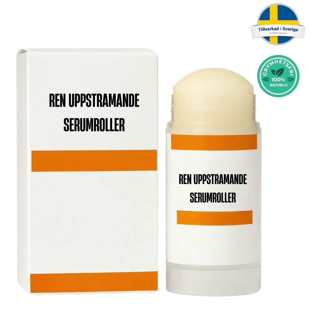 Ren uppstramande serumroller i förpackning, designad för att ge slätare och fastare hud.