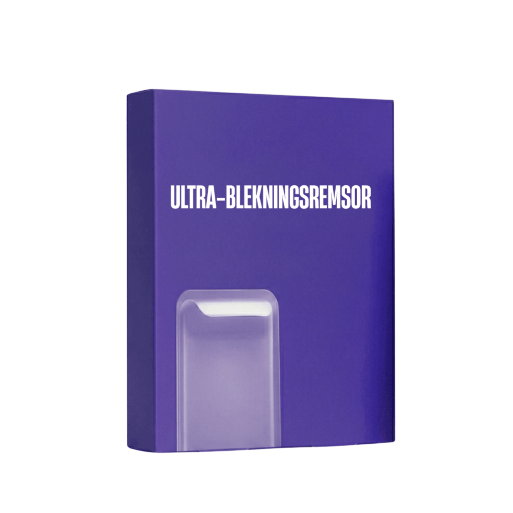 Förpackning av Ultra-blekningsremsor, skönhetsprodukter för ett ljusare leende.