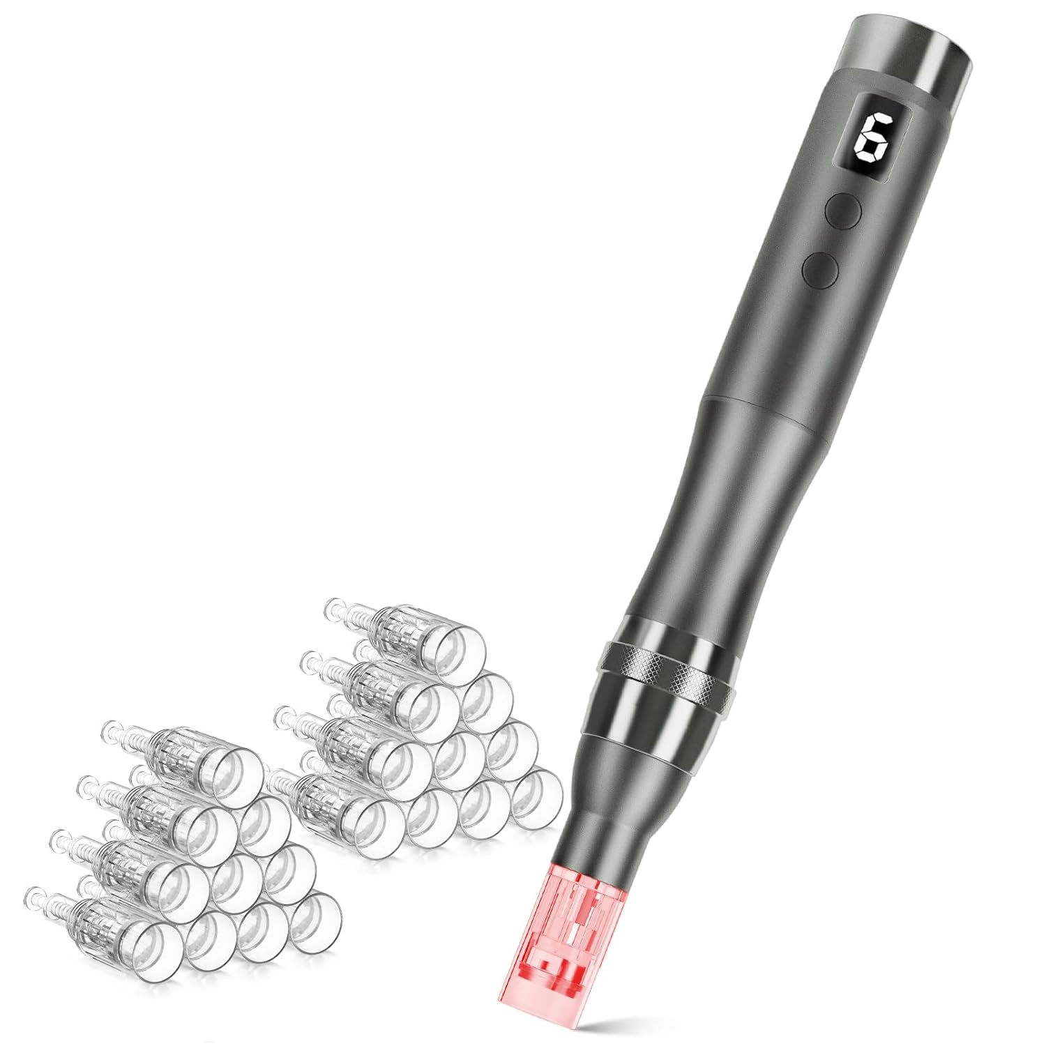 Axiva Microneedle Roller 0.25 mm with clear needle cartridges and display for skin rejuvenation.