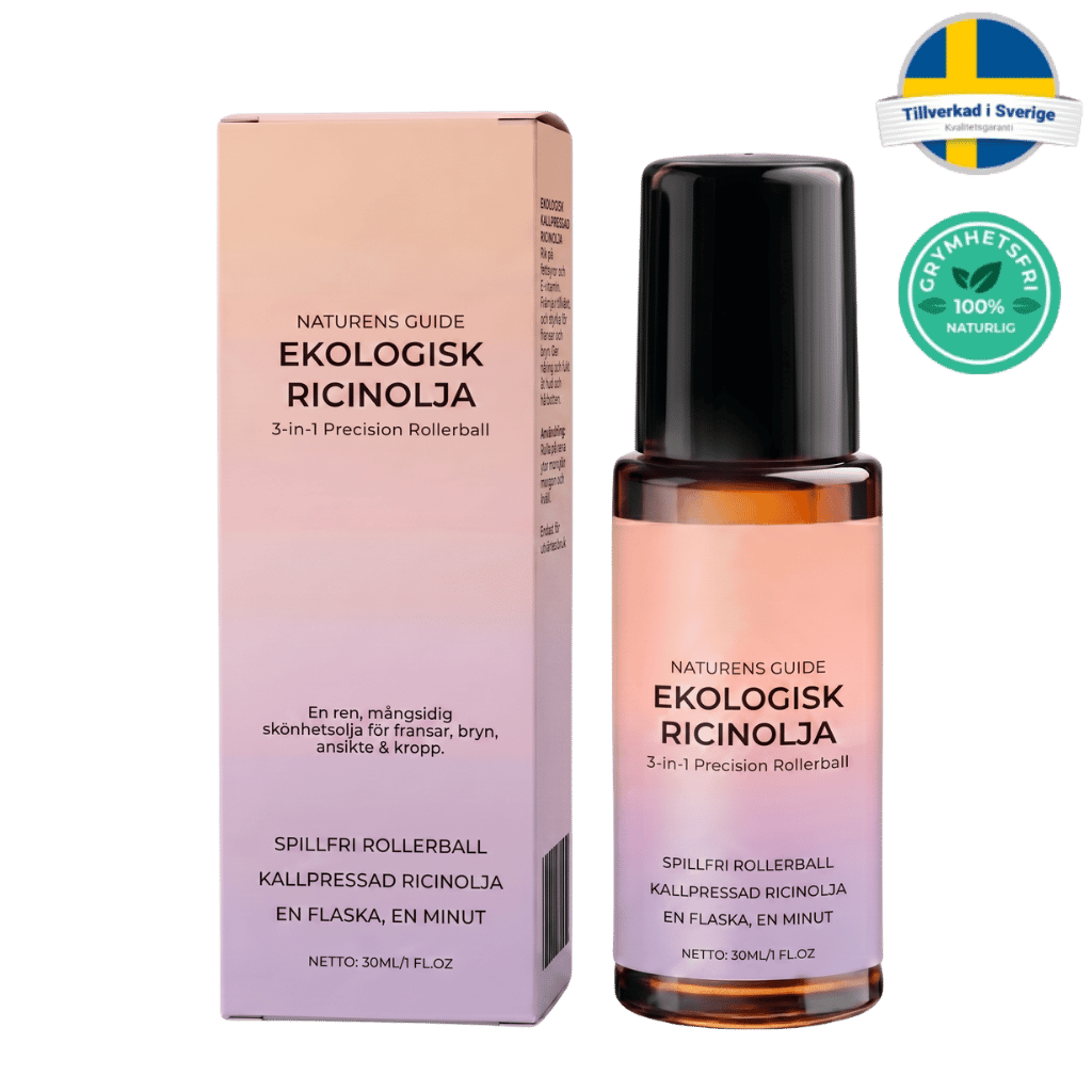 Ekologisk Ricinolja i 3-i-1 Precision Rollerball för närande hudvård och återfuktning.
