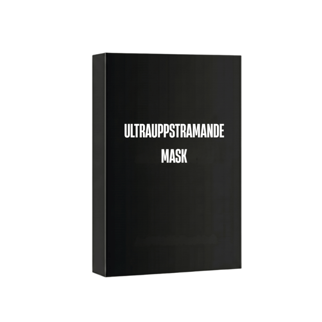Ultrauppstramande mask i elegant svart förpackning som erbjuder en lyftande hudvårdsupplevelse.