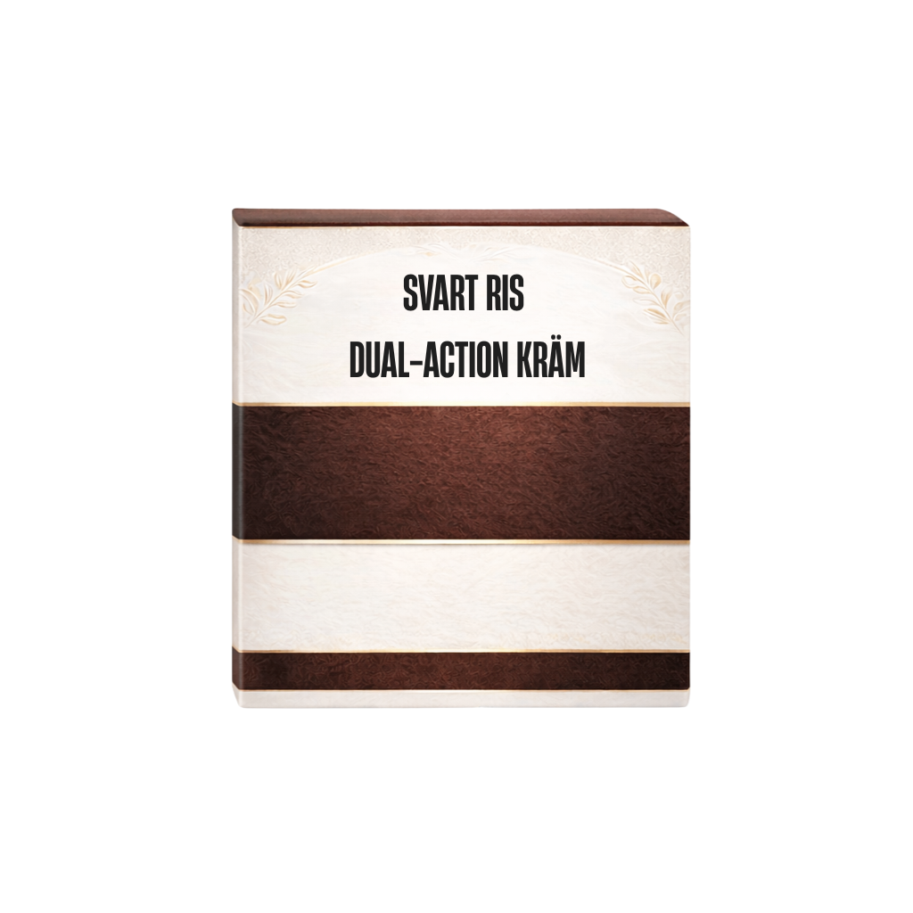 Svart ris dual-action kräm för slät och strålande hud, elegant förpackning.
