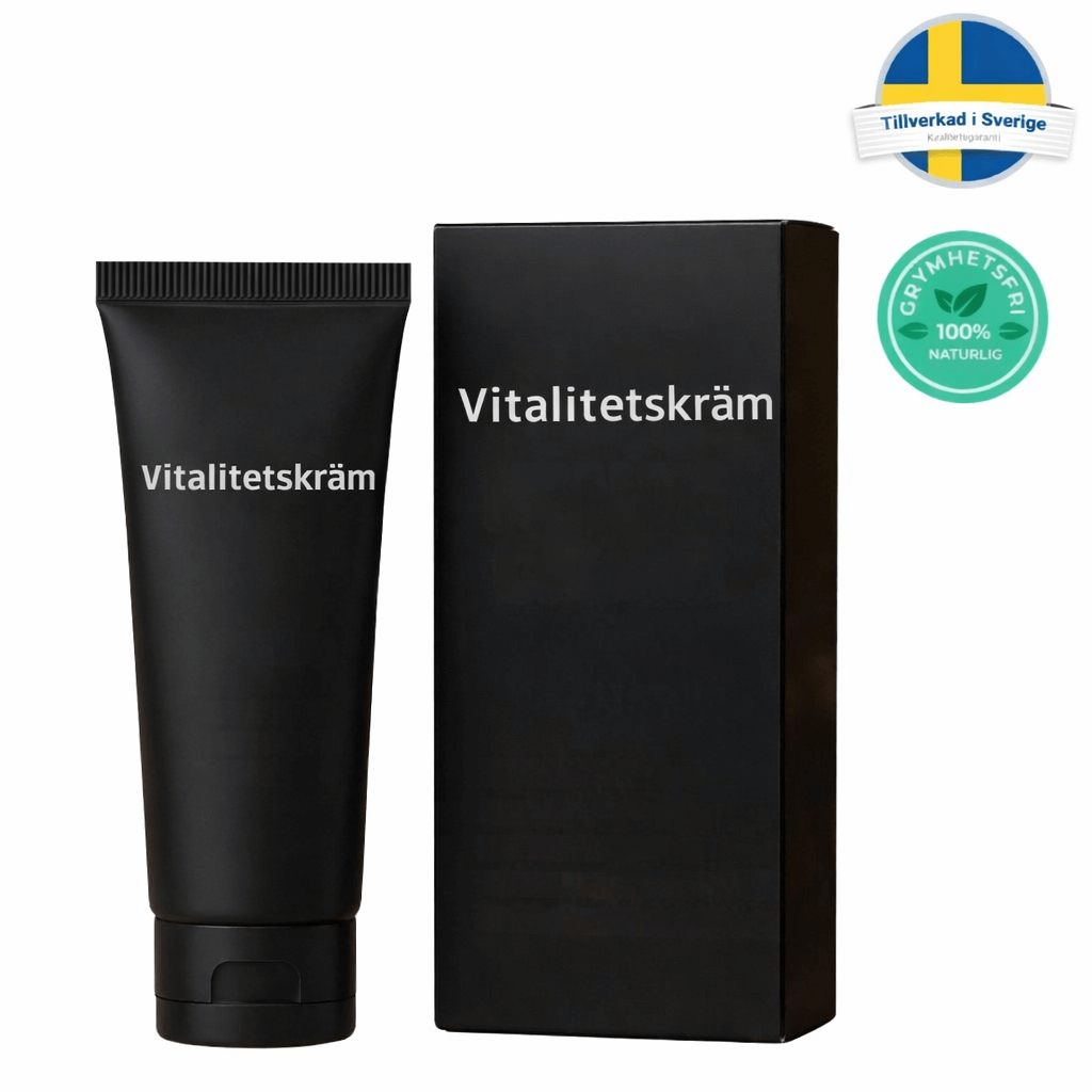 Vitalitetskräm för premium hudvård med snabbabsorberande konsistens, i förpackning.