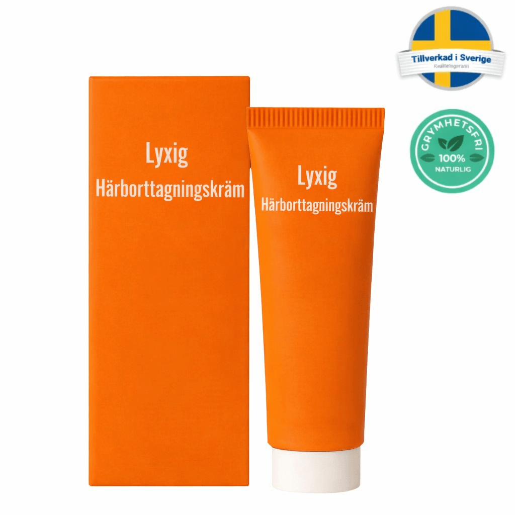 Lyxig Hårborttagningskräm i orange förpackning, utformad för slät och förfinad hud.
