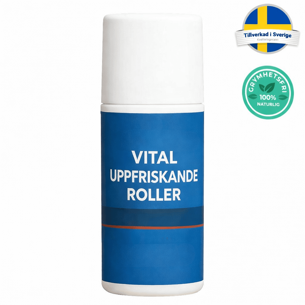 Vital uppfriskande roller hudvårdsroller i blå förpackning, snabbt absorberande och lättanvänd.