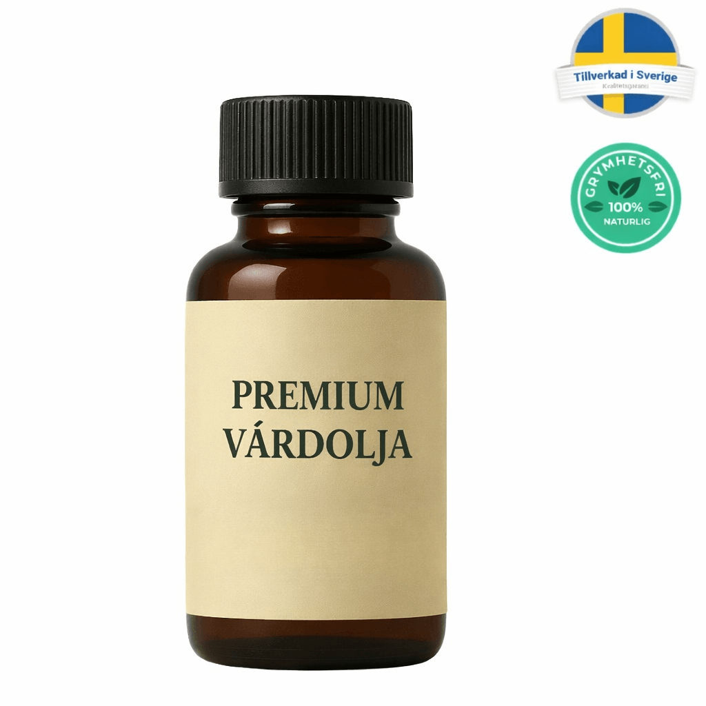 Flaska med Premium vårdolja för en polerad och välvårdad look av huden.