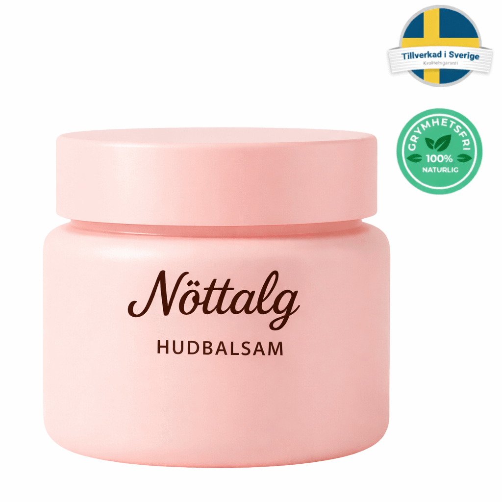 Nöttalg Hudbalsam i rosa burk, en daglig fuktkräm för att jämna ut fina linjer och förbättra hudens utseende.