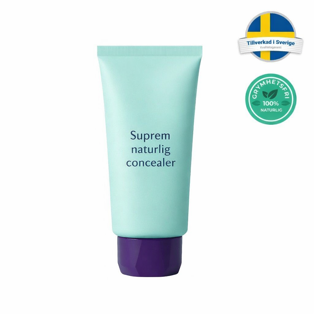 Suprem naturlig concealer in a pastel green tube with purple cap, ideal for concealing skin imperfections.