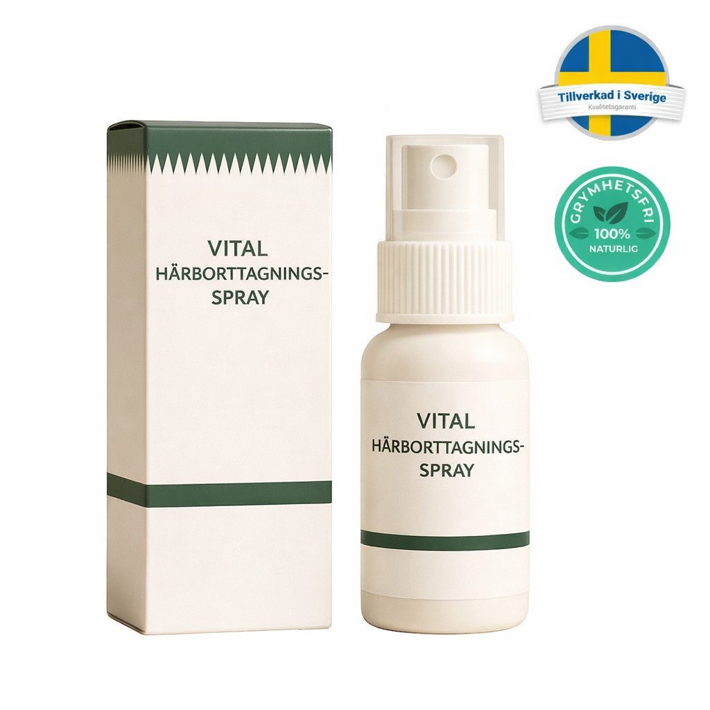 Vital hårborttagningsspray i förpackning och sprayflaska, för enkel borttagning av kroppshår.