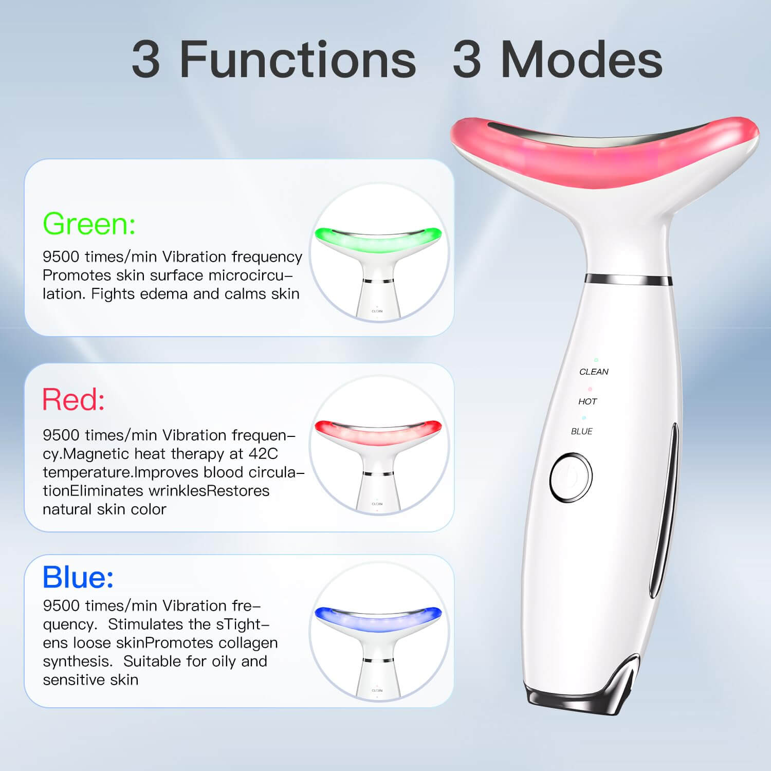 Axiva Ansikts- och Nackmassager – Huduppstramande Verktyg med 3 funktioner och 3 lägen.