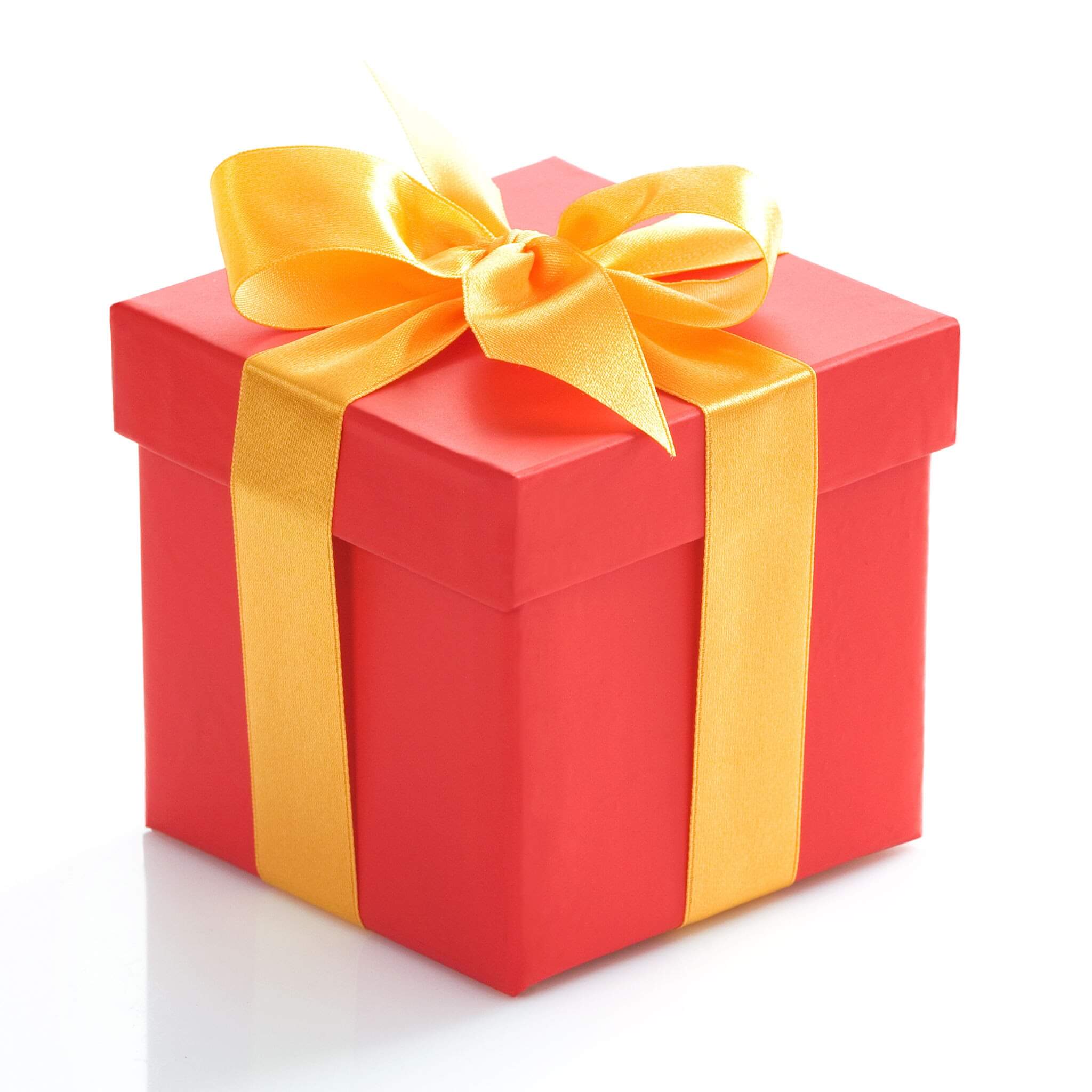 🎁 Gratis Gåva 🎁 - Röd presentförpackning med gul rosett, perfekt för överraskningar och speciella gåvor.
