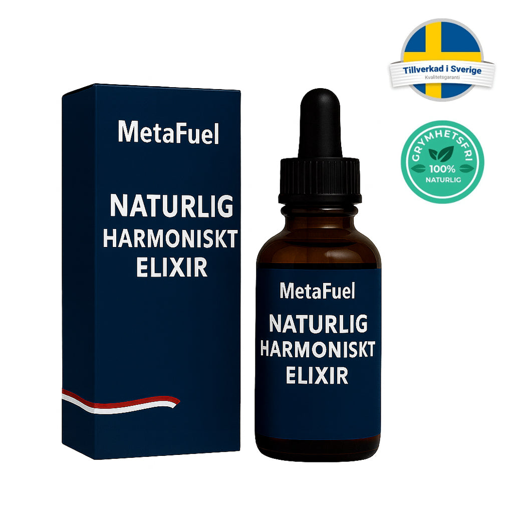 Naturlig Harmoniskt Elixir from MetaFuel, wellness oil blend for an active lifestyle and daily well-being.